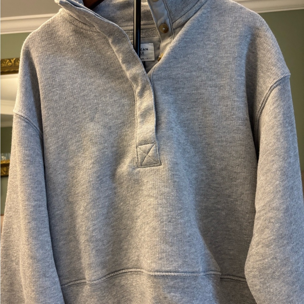 American Eagle Outfitters Gray Henley Sweatshirt